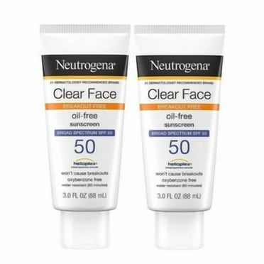 Neutrogena Face Sunscreen Broad Spectrum SPF 50 Clear Face Lotion, 2 x 3 fl. oz
