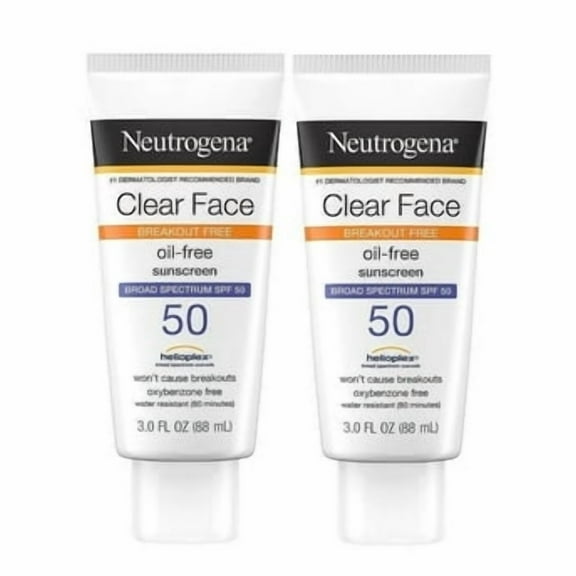 Neutrogena Face Sunscreen Broad Spectrum SPF 50 Clear Face Lotion, 2 x 3 fl. oz