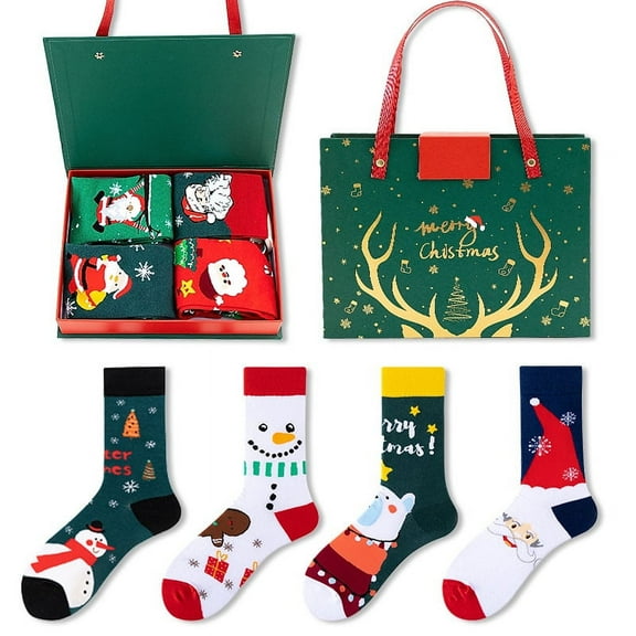 Yoyauz 4PCS Christmas Boat Socks Holiday Socks Colorful Winter Holiday Socks Novelty Santa Claus Socks For Christmas Ladies Men(Giftboxed)