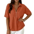 thumbnail image 3 of Domzest Half Sleeve Tops for Women V Neck Summer Tshirt Loose-Fit Basic Tee Zip Up Work Polo Shirts Orange L, 3 of 5
