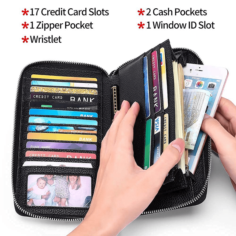 Sendefn Zip Around Leather Wallet, RFID Blocking, Black photo 5