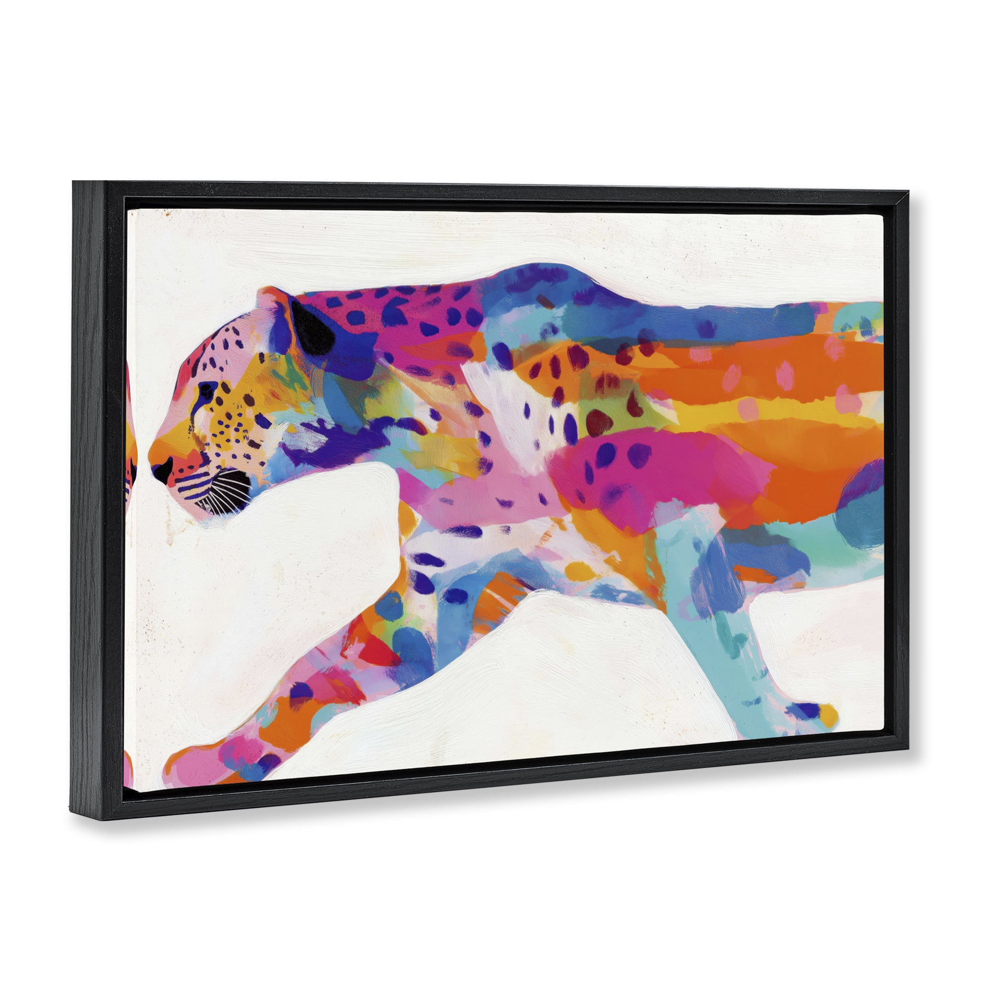 Stupell Industries Vibrant Hued Cheetah In Motion Black Framed Floater Canvas Wall Art, design by Chromatic Storm Studio