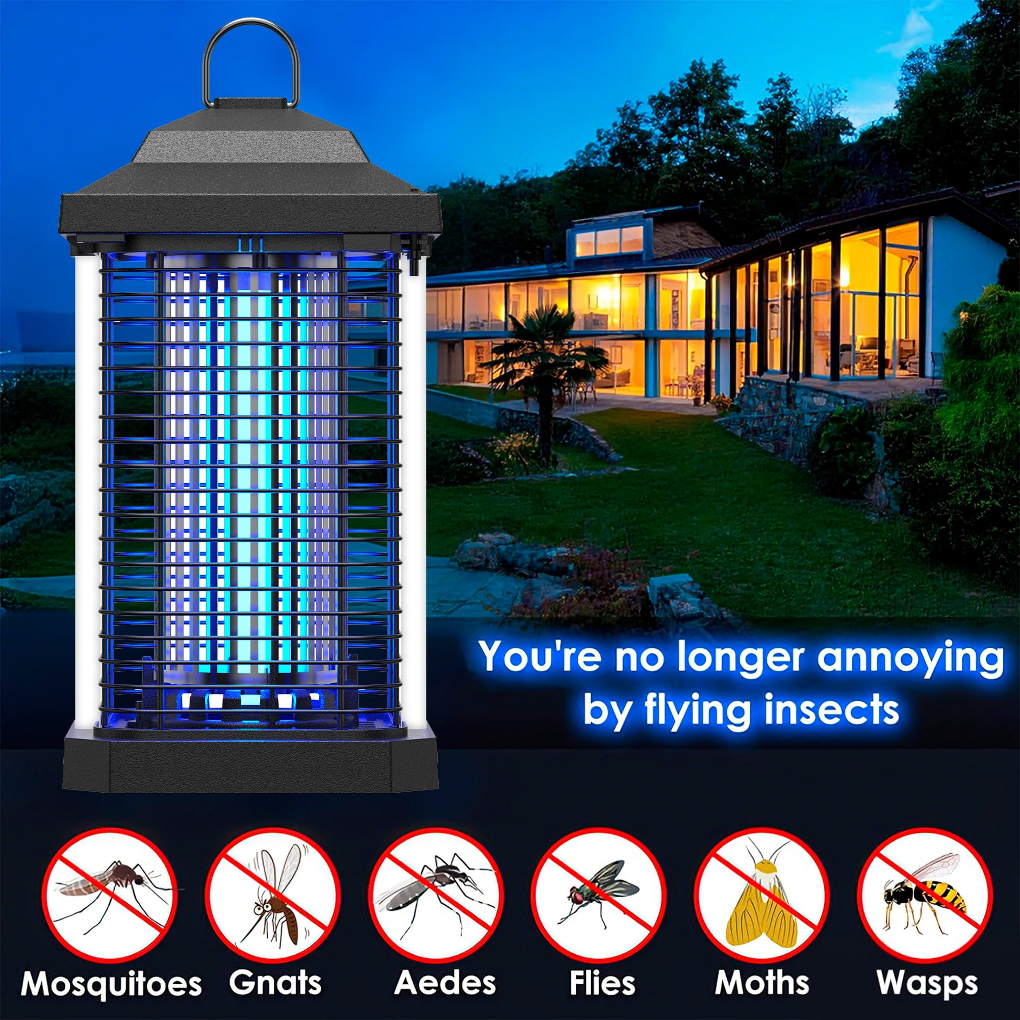 HeartGoods Bug Zapper Outdoor, 15W Power & 4200V Instant Grid Mosquito Repellent, 1/2 Acre Coverage, 3.9 ft Power Cord, Fly Trap for Patio, Backyard, Home