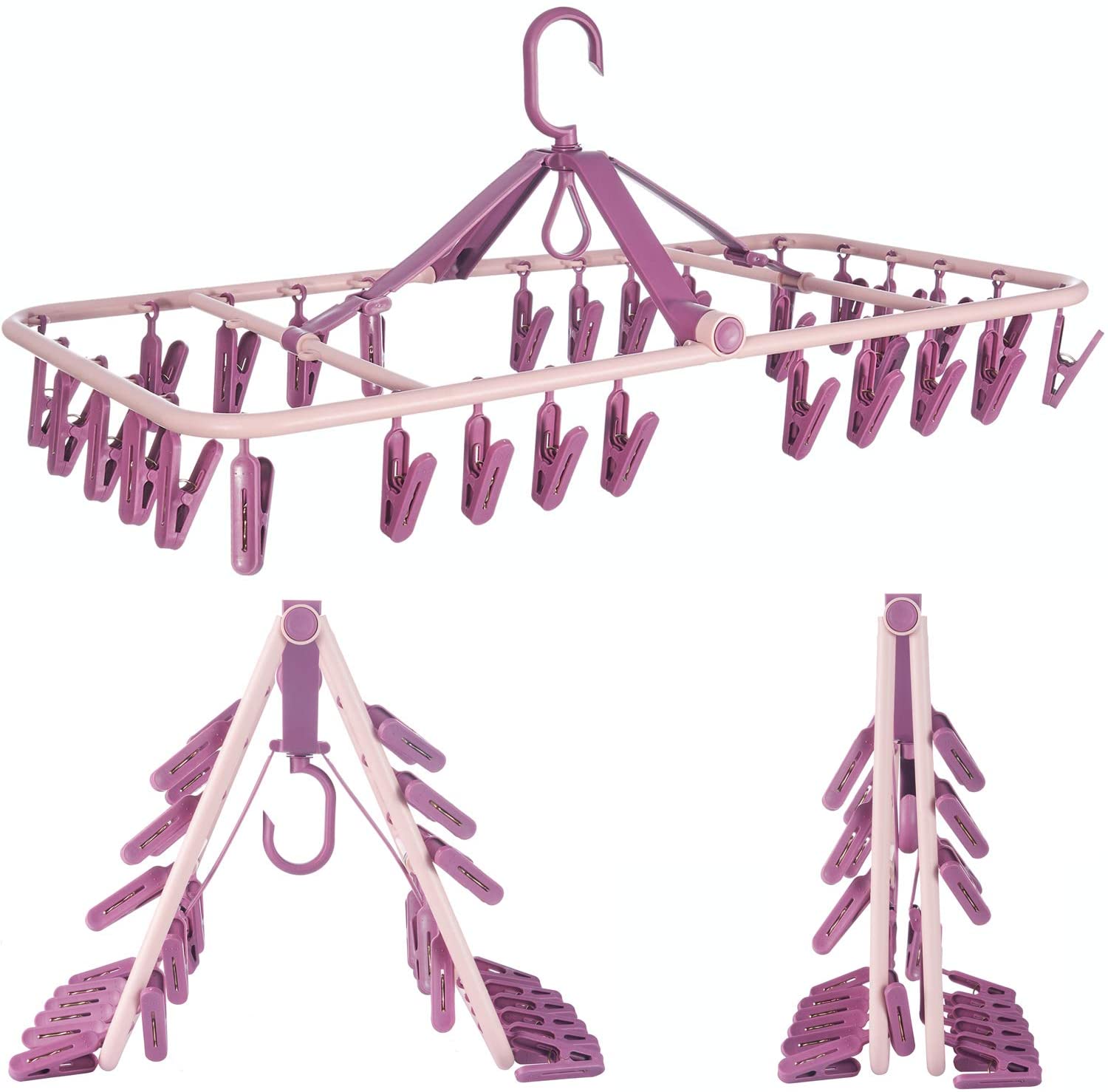 Laundry Drying Rack, 32 Clips Clothes Hangers, Collapsible Dryer Rack