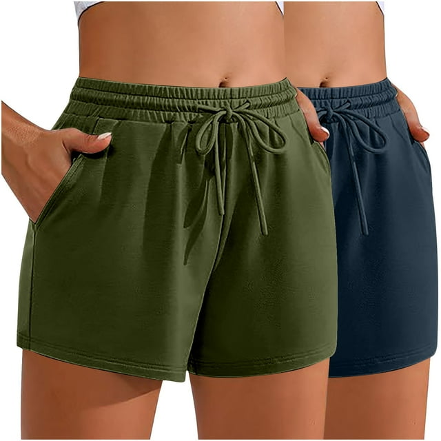 aidice 2pc Summer Shorts for Women Casual Loose Drawstring Comfy Ruched Athletic Shorts with Pockets