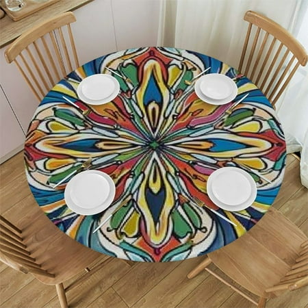 

Qlo0ole Multicolor Round Fitted Tablecloth Floral Middle Eastern Bouquet Print Polyester Washable Table Cloths Bohemian Artsy Fits up Diameter Tables 46-50