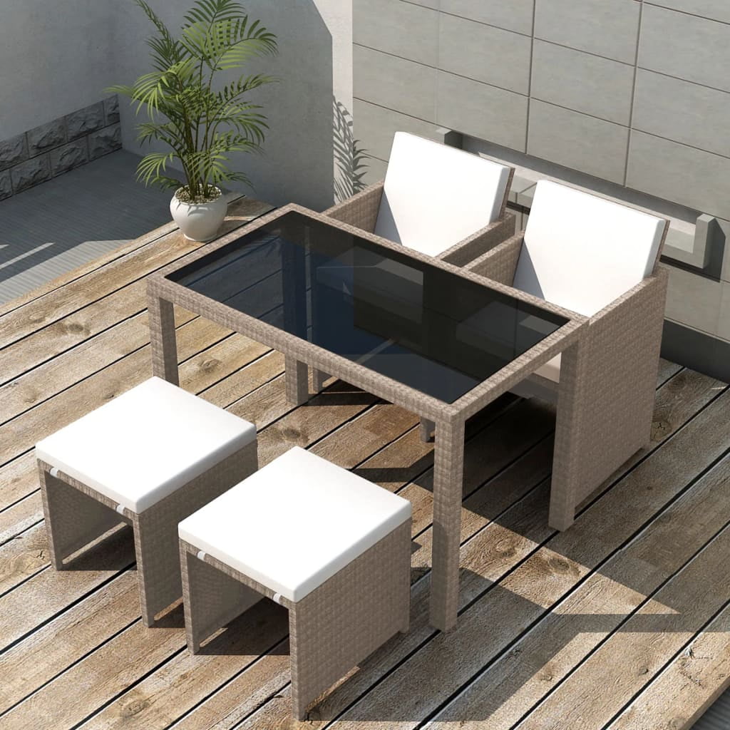 Kepooman 5 Pcs Patio Rattan Dining Table Sets with Glass Table for Outdoor Garden, Beige Kepooman 5 Pcs Patio Rattan Dining Table Sets with Glass Table for Outdoor Garden, Beige