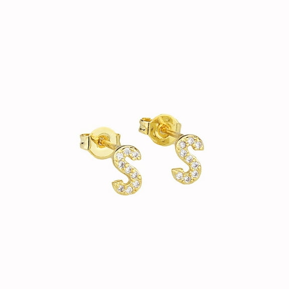 Bonjour Jewelers 14k Yellow Gold Created White Sapphire Initial S Letter Stud Earrings Plated
