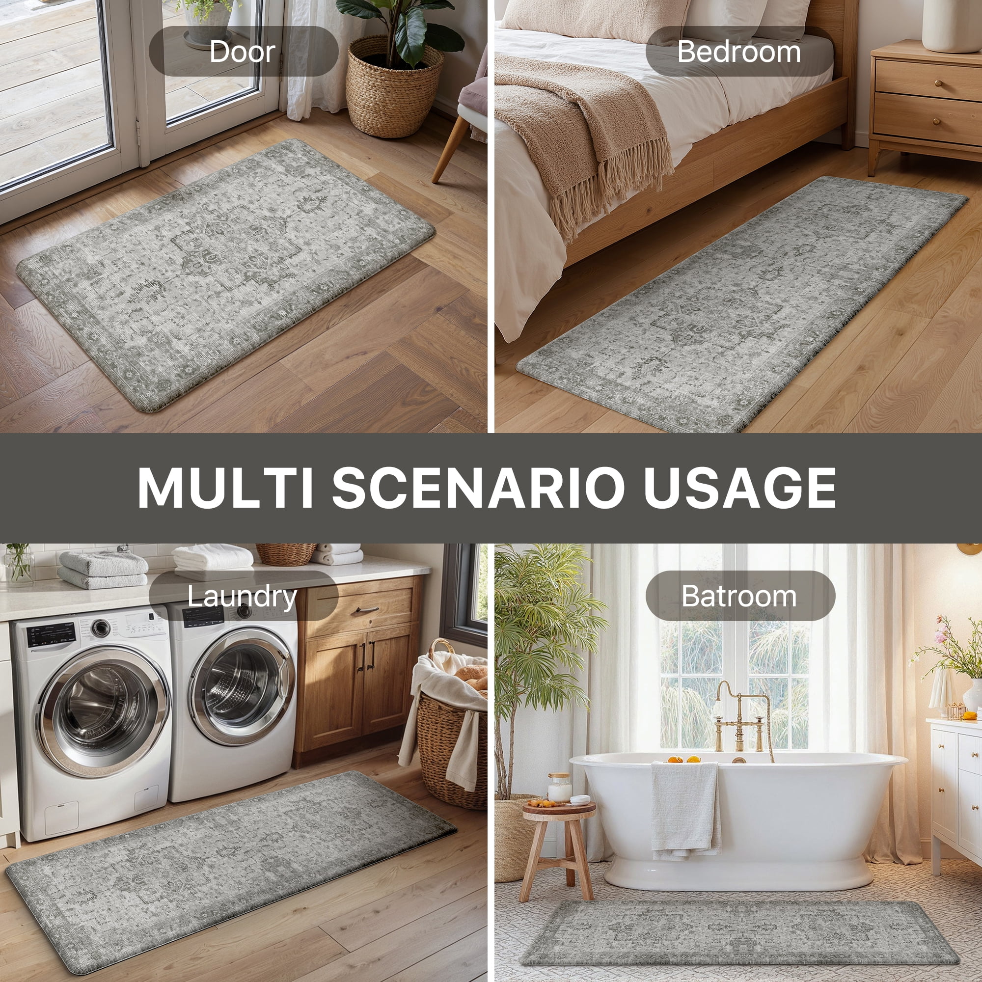 KUETH Kitchen Mats for Floor, Kitchen Rug with Anti Fatigue, Non Slip Washable Kitchen Rug, Set of 2 Kitchen Mat 17"x59"+17"x30", Runner Rug with Waterproof for Bathroon and Bedroom