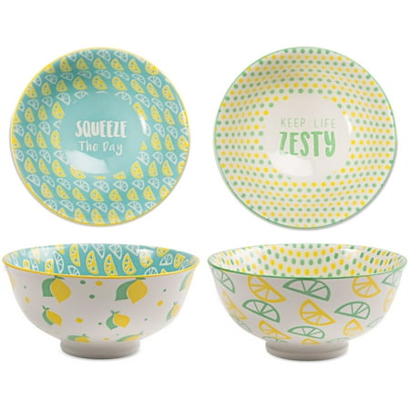 Bowl Lemon Peel - Pavilion - Limes or Lemons Patterned Porcelain Bowl Set of 2