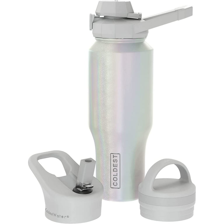 COLDEST Sports Water Bottle - 3 Lids (Chug Lid, Straw Lid, Handle Lid)  Tumbler with Handle on