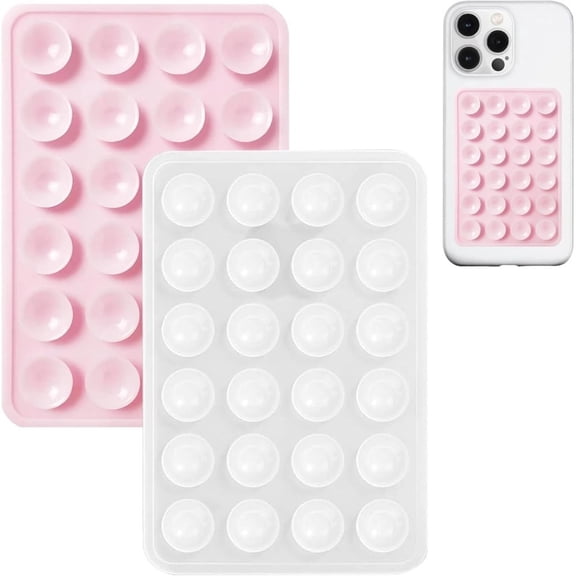 2 Pack Silicone Suction Phone Case Mount, LightPink,white.