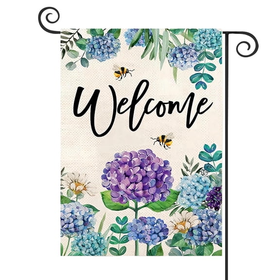 DMERBYL Spring Hydrangea Garden Flag 12x18 Inch Double Sided Purple Blue Flower Floral Summer Welcome Small Yard Flag Burlap Vertical Seasonal Yard Flag