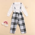thumbnail image 3 of Gureui Toddler Baby Girls Outfits, Long Sleeve White Ribbed T-Shirt Tops+Plaid Suspender Trousers, 3 of 7