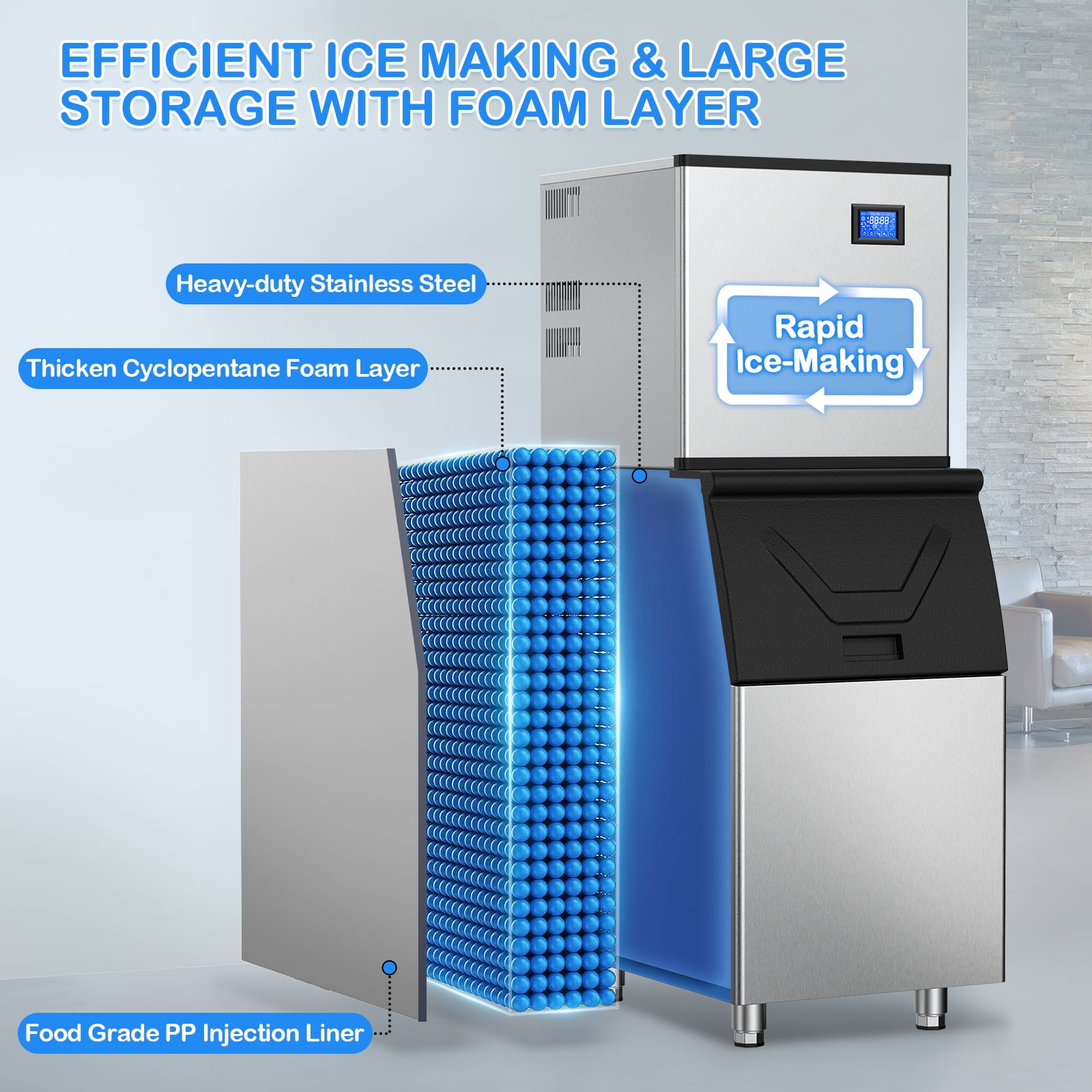 TITTLA 420Lbs/24H Commercial Ice Maker Machine,300 Lbs Storage,156 Ice Cubes in 12-15 Mins,Stainless Steel Ice Maker for Restaurant Bar Cafe Commercial Use