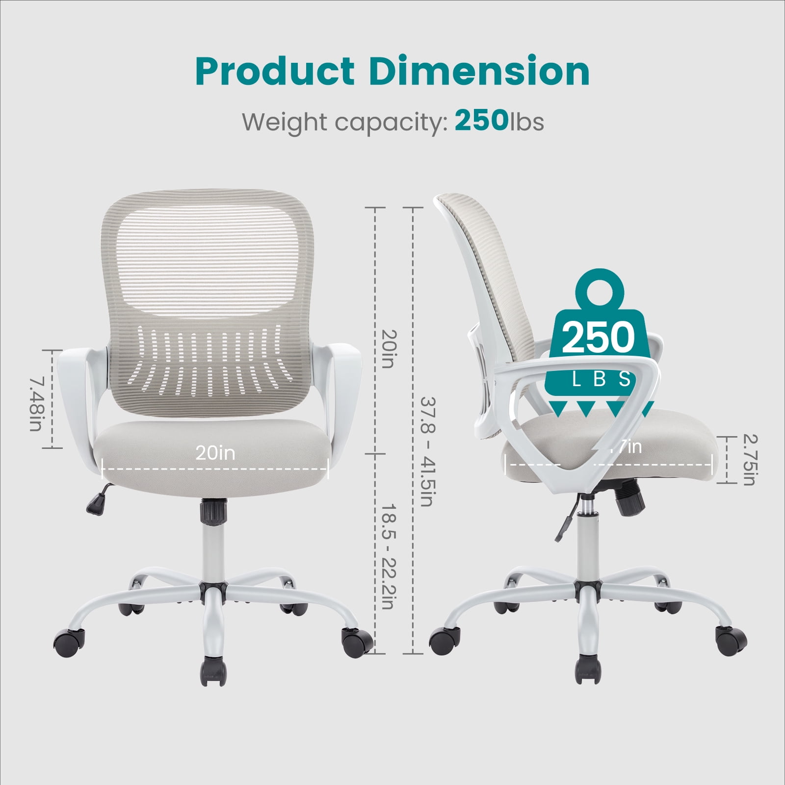Yangming Ergonomic Office Chair, Mid Back Mesh Desk Chair with Lumbar Support for Home Office, Gray