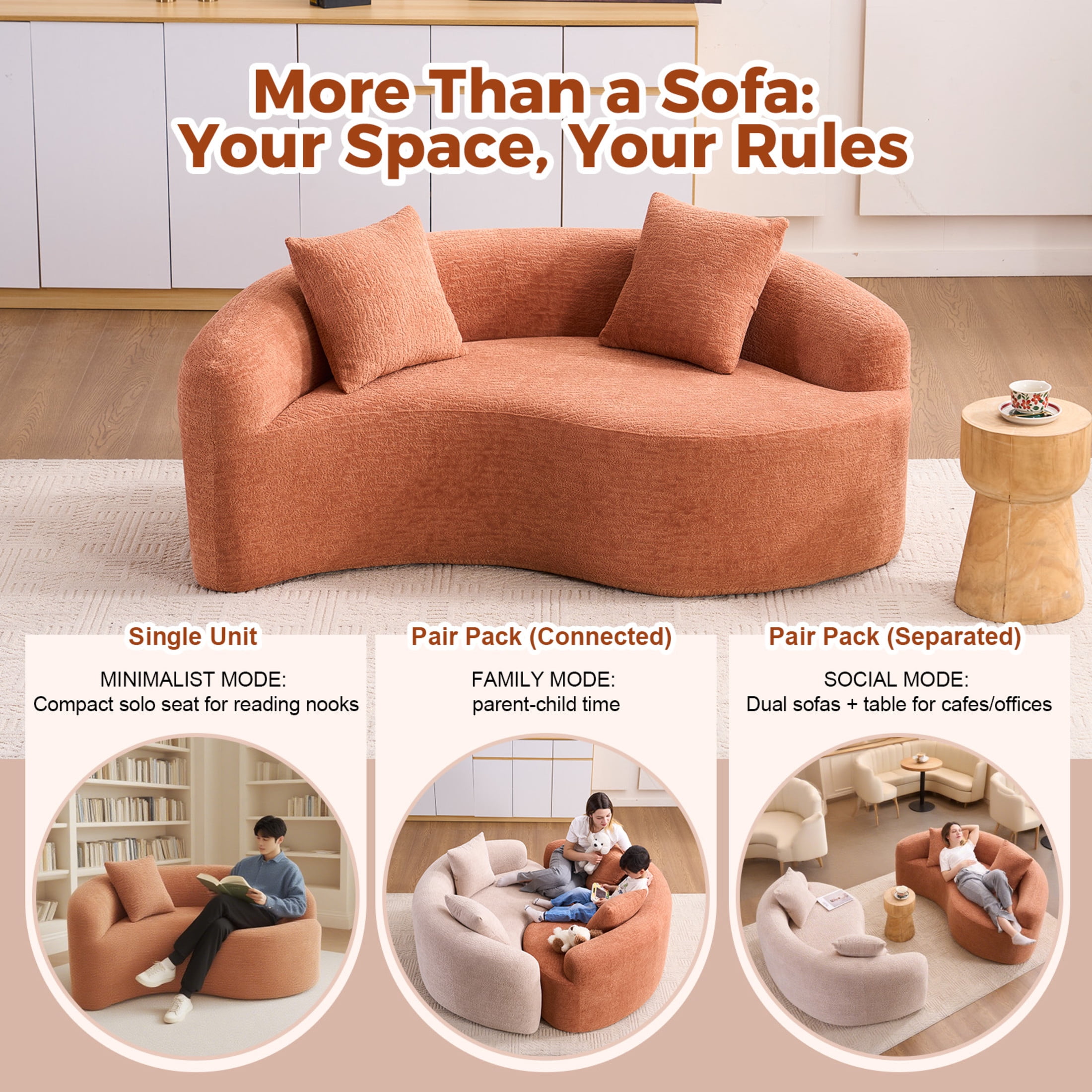 Noble House Norlyn 66.9" S-Curved Loveseat Sofa, Chenille Compression Modular Couch, Living Room, Small Space, Coral