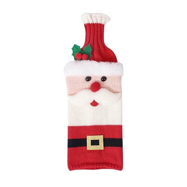 Muñeco de nieve tejido para decoración navideña, estilo antiguo, ambiente festivo, para bar en casa, restaurante, portátil, tejido de punto, botellas de vidrio, para sala de estar.