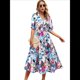 thumbnail image 1 of Vestido Floral con Escote en V para Mujer, Verano 2025, Moderno, Bohemio, Plisado, con Mangas Abullonadas. Azul Rosa M, 1 of 5