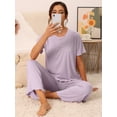 thumbnail image 3 of DARING DIVA Women's Ribbed Knit Round Neck Short Sleeve Pajamas Set S Purple, 3 of 7