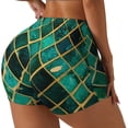 thumbnail image 1 of Balery Green Mosaic Glass Pantalones cortos de entrenamiento estampados para mujer, sin costuras, ajustados, para gimnasio, yoga, correr, deportes, ejercicio activo, fitness.-X-Large, 1 of 8