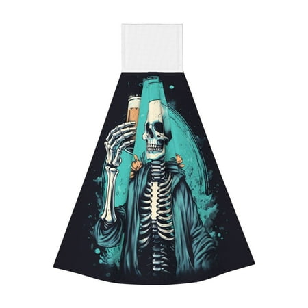 

Gaeub Vintage Skull Beer Print Hand Towels with Hook Hanging Tie Towels Coral Velvet Dishtowels for Bathroom Restroom Home Decor