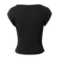 thumbnail image 5 of MIXUE Boho Tops For Women Summer Solid Color Square Collar Short Sleeve Casual Soft Basic Pullover Shirts For Women T Shirts Holiday Wear,Black,L, 5 of 5