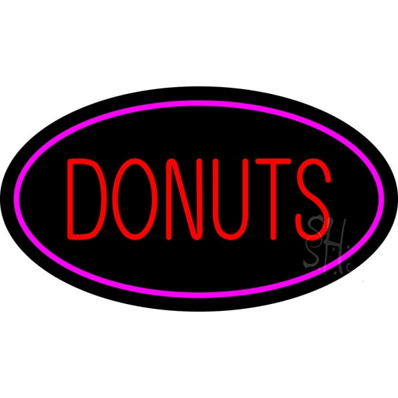 Donuts Logo Oval Pink LED Neon Sign 13 x 24 - inches, Clear Edge Cut Acrylic Backing, with Dimmer - Bright and Premium built indoor LED Neon Sign for restaurant window and interior decor.