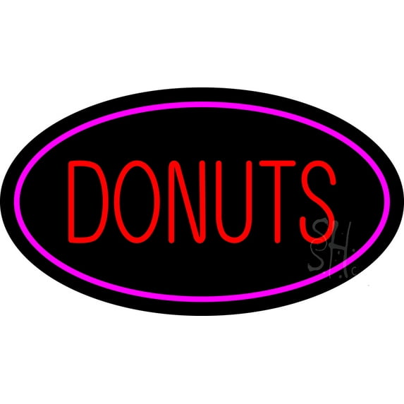 Donuts Logo Oval Pink LED Neon Sign 20 x 37 - inches, Black Square Cut Acrylic Backing, with Dimmer - Bright and Premium built indoor LED Neon Sign for restaurant window and interior decor.