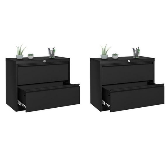 Home Square Set of 2 2-Drawer Lateral Locking Filing Cabinet with Lock in Black