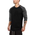 thumbnail image 2 of Camisa Para Hombres RagláN 3/4 Manga Cuello Redondo Patchwork Camiseta Tops XBTCLXEBCO Negro;XL, 2 of 3