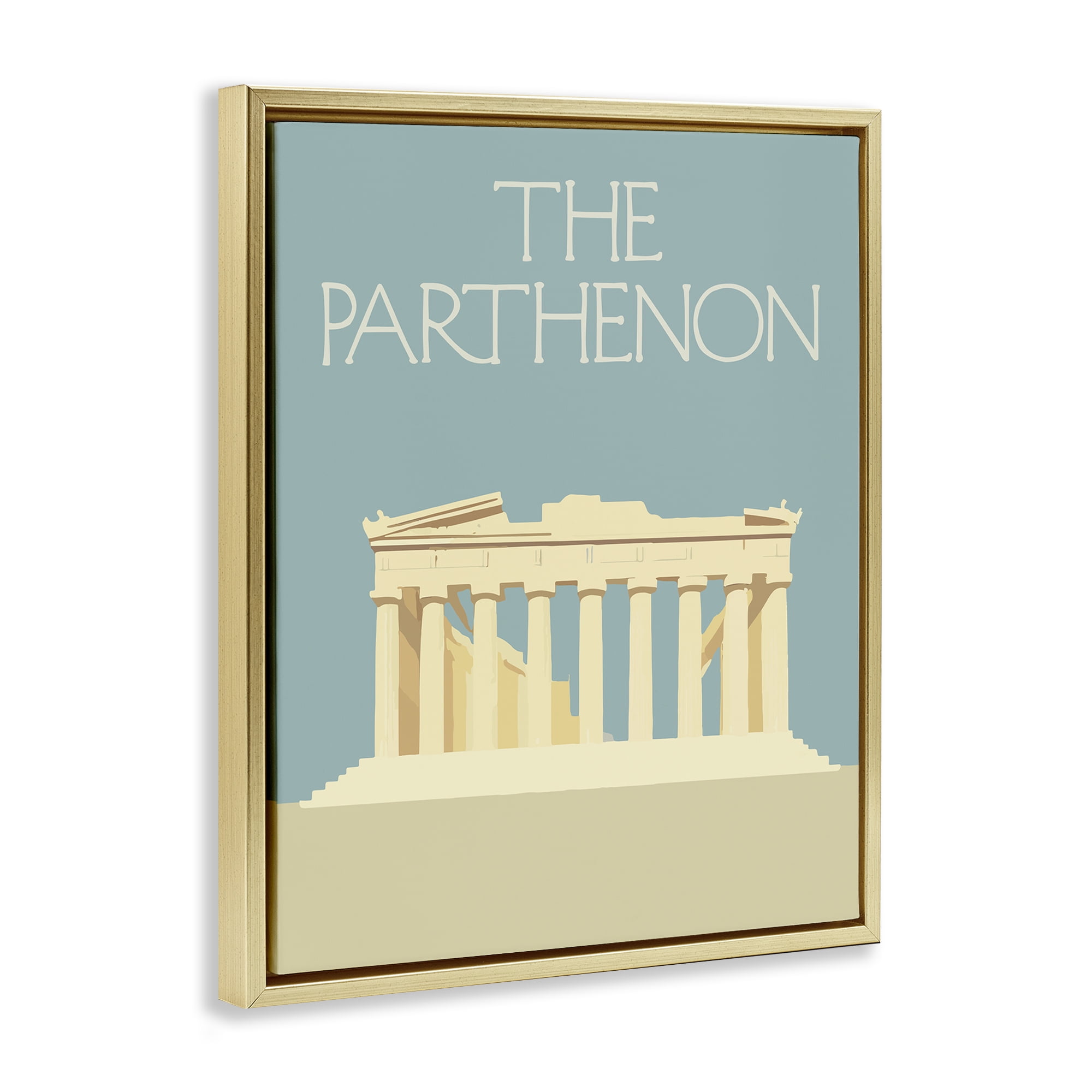 Stupell Industries Parthenon Landmark View Buildings & Architecture Painting Gold Floater Framed Canvas Art Print Wall Art, 17 x 21