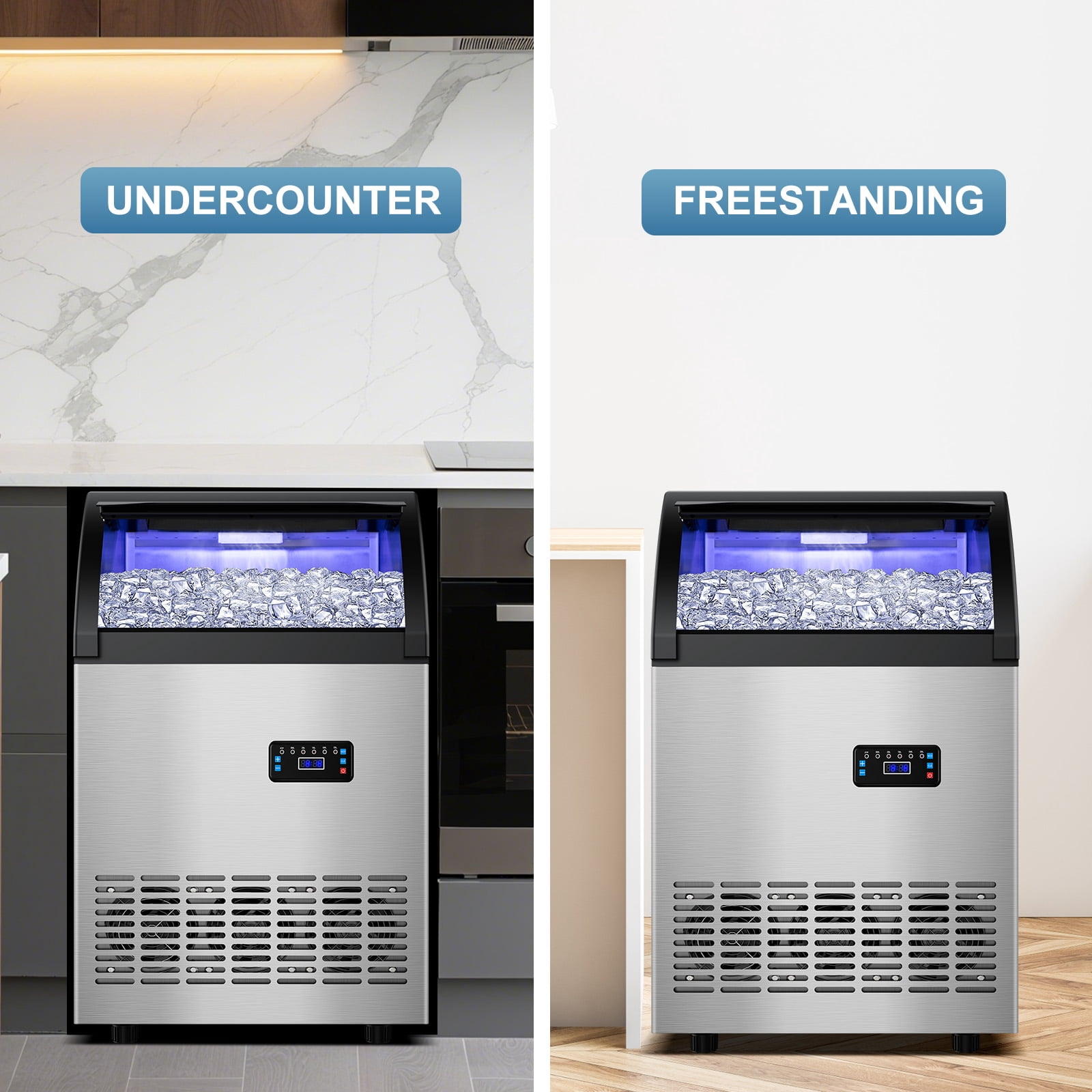 Commercial Gourmet Ice Maker,121LBS/24H Spray Ice Machine with 55Lbs Storage,Auto Self-Cleaning for Crystal Clear 5x10 Cubes Ice Making for Home Office Bar