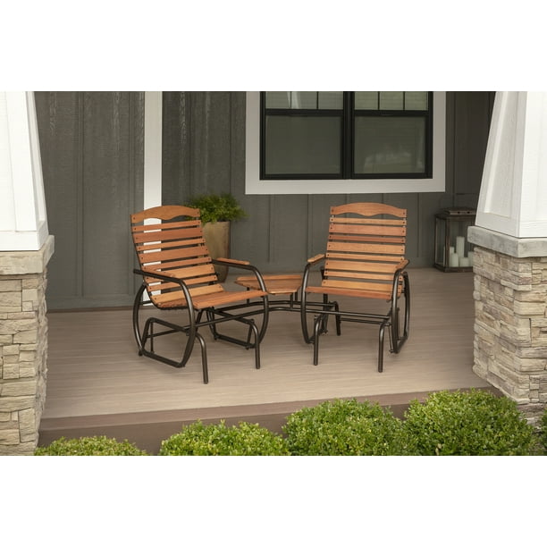 JackPost Hardwood Outdoor Gliding TeteaTete Chairs in Bronze Frame