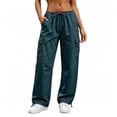 thumbnail image 5 of Cagogo Women Plus Size Cargo Wide Leg Drawstring Loose Pants with Pockets Casual Streetwear Long Trousers Elastic Waist Summer Lounge Pants, Navy XL, 5 of 6
