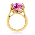 thumbnail image 3 of Gem Stone King 14.60 Ct Pink Created Sapphire G-H Lab Grown Diamond 18K Yellow Gold Plated Silver Ring (Size 6), 3 of 4