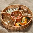 thumbnail image 4 of qILAKOG Wooden Rattan Woven Storage Basket, 5 Compartment Woven Storage Table Basket, Pastry, Dried Fruit, Snack Storage, Fruit and Afternoon Tea Storage Basket, 4 of 6
