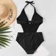 thumbnail image 6 of Sngxgn Women's V Neck Tummy Control Swimsuit Cheeky Tie Side High Cut Bathing Suit Ribbed Swimwear(Black,XL), 6 of 7