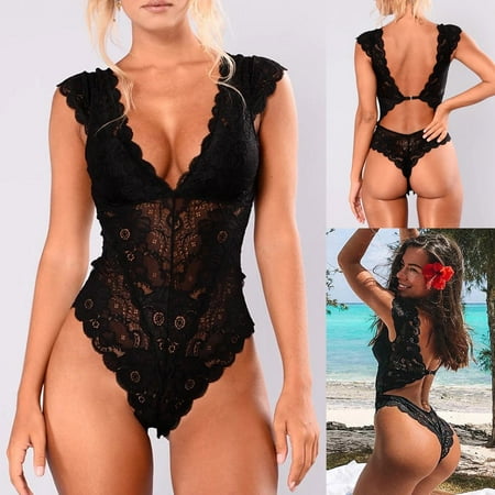 

Aligament New Women Sheer Lingerie Hollow Bodysuit Underwear Backless Jumpsuit Sleepwear