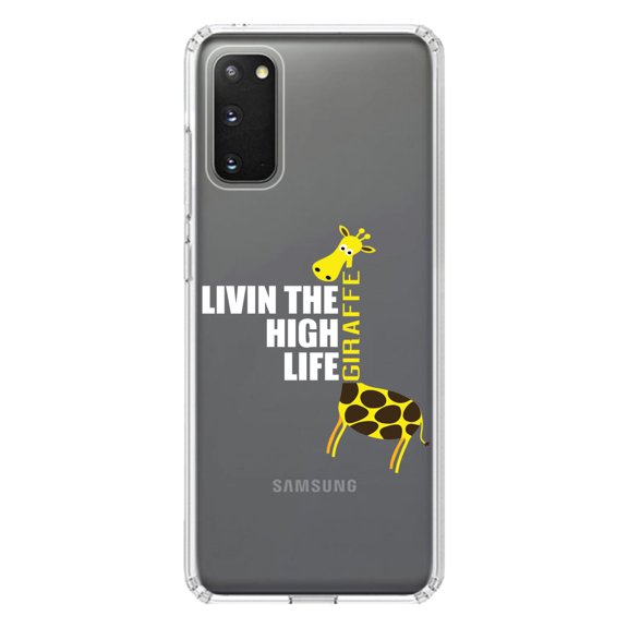 DistinctInk Clear Shockproof Hybrid Case for Galaxy S20 / S20 5G (6.2" Screen) - TPU Bumper Acrylic Back Tempered Glass Screen Protector - Livin the High Life - Giraffe