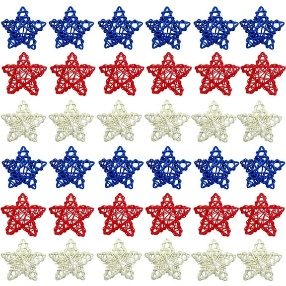 NIETEIN 4th of July Natural Rattan Stars Independence Day Home Decor 36 PCS
