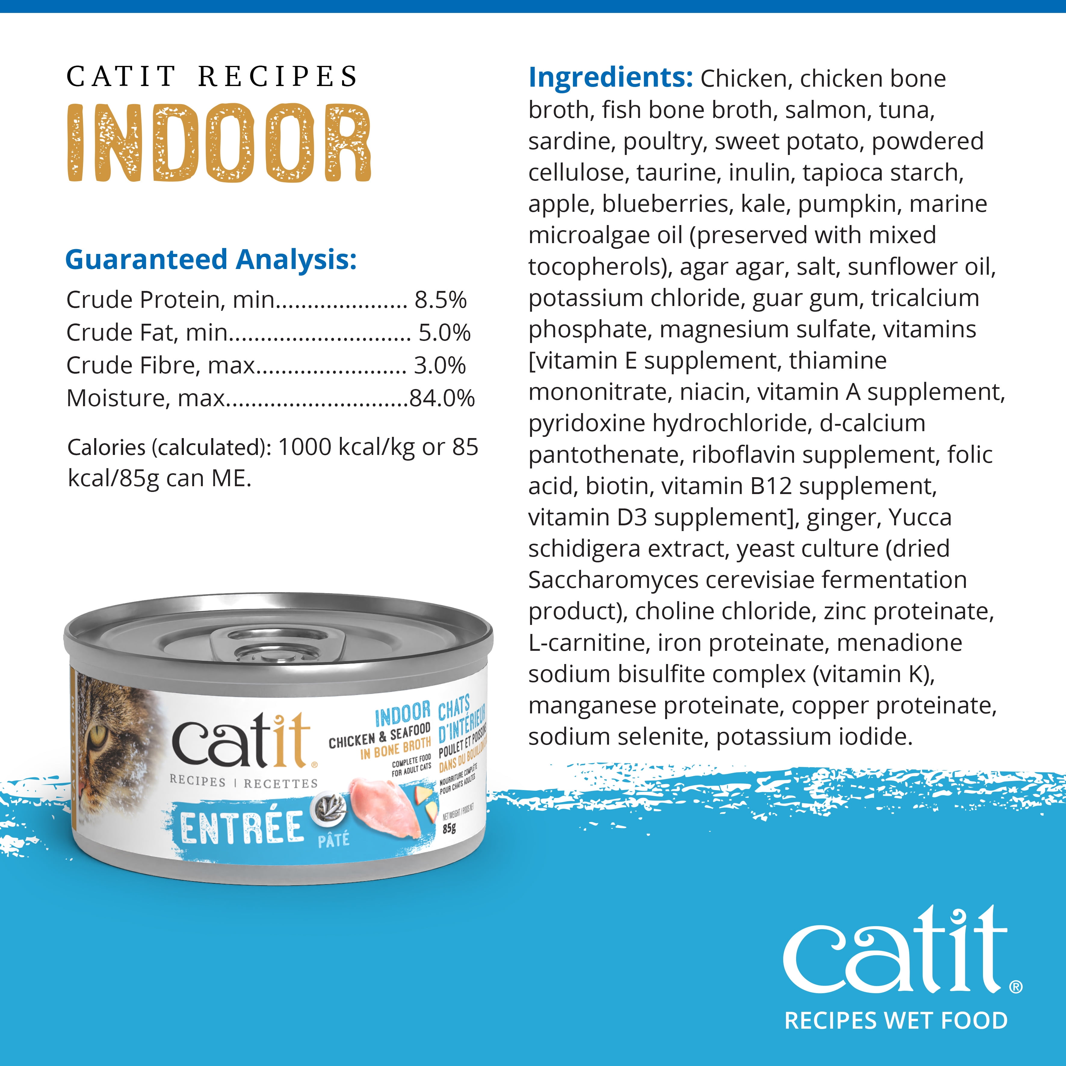 Catit Recipes Chicken & Seafood Entree in Bone Broth for Indoor Cats 85 G