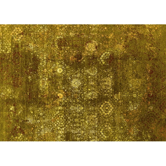 Ahgly Company Machine Washable Indoor Rectangle Oriental Yellow Industrial Area Rugs, 2' x 5'