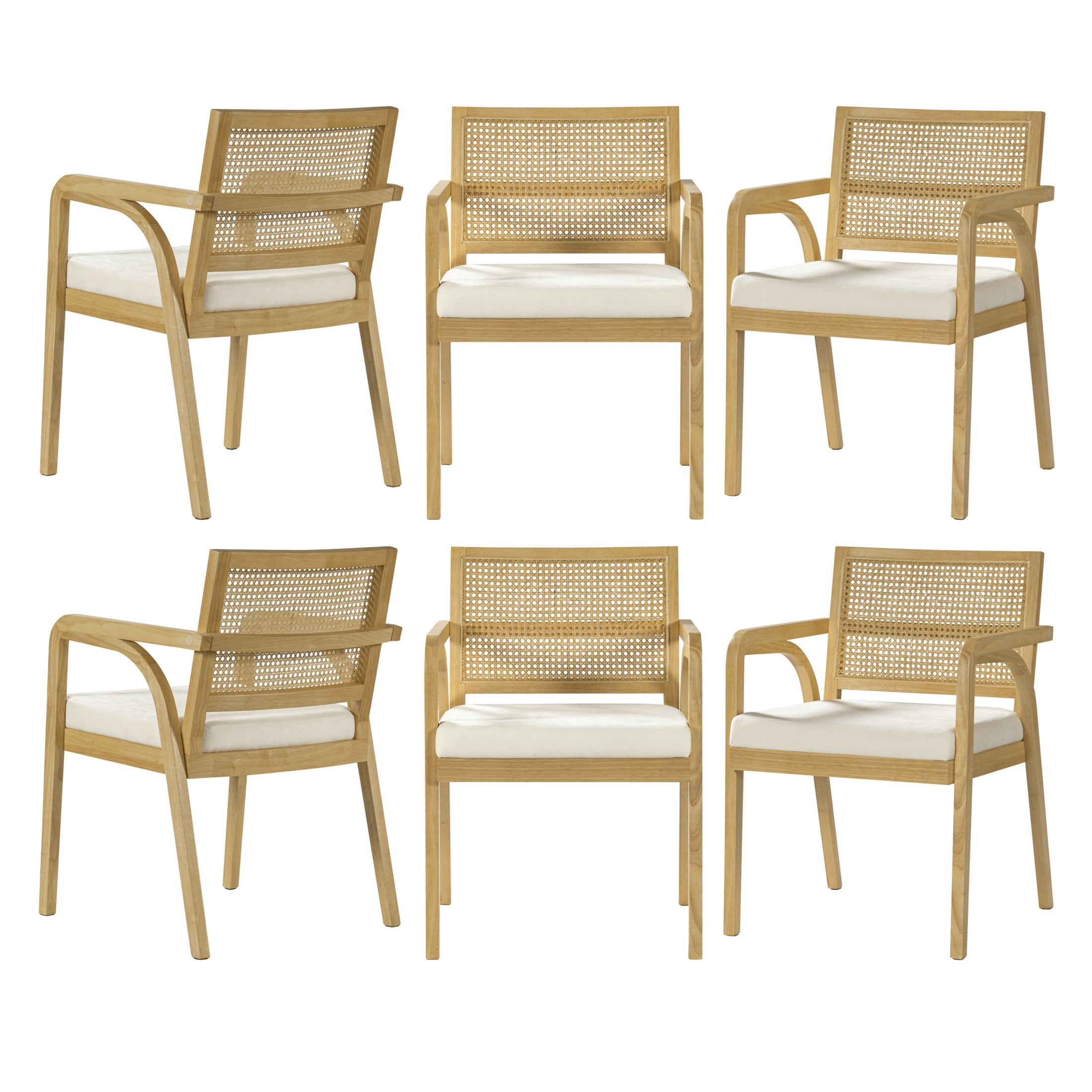 Christopher Knight Home Modern Dining Chairs, Upholstered Seats, Rattan Cane Back, Natural, Set of 6