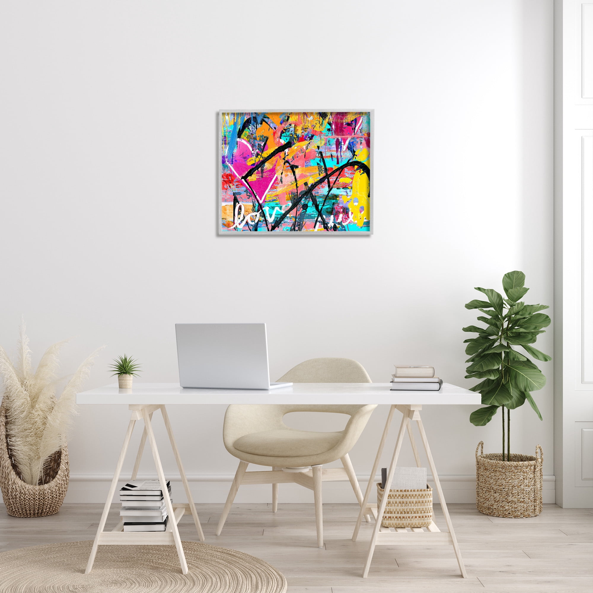 Stupell Industries Vivid Love Graffiti Collage Abstract Painting Gray Framed Art Print Wall Art, 30 x 24