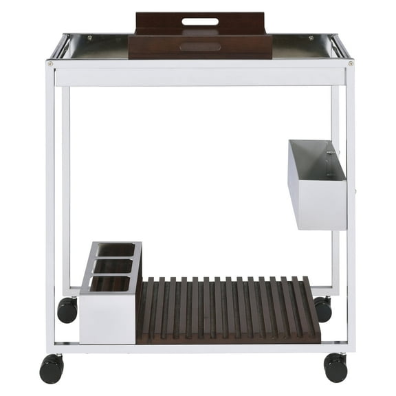Newboti Furniture Chrome and Brown Serving Cart with Stemware Shelf 23863