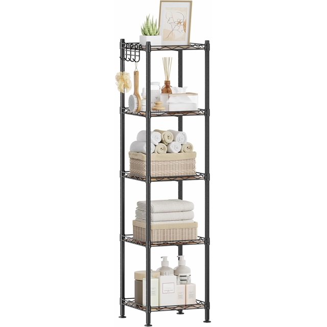 Bathroom Shelf Storage Rack for Small Space with PP Shelf Liners Removable Hook Extendable Design Silver and Translucent ULGRS