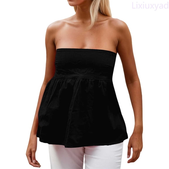 Lixiuxyad Women's Tank Top Camisole Fashion Tube Top Corset Style Cropped Bustier Shirt Bodycon Waist Cincher Solid Color Summer,Black