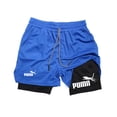 thumbnail image 3 of Pantalones cortos de entrenamiento para correr para hombre, Shorts de compresión con bolsillo para el teléfono, ropa deportiva atlética, estampado 2 en 1, 3 of 5