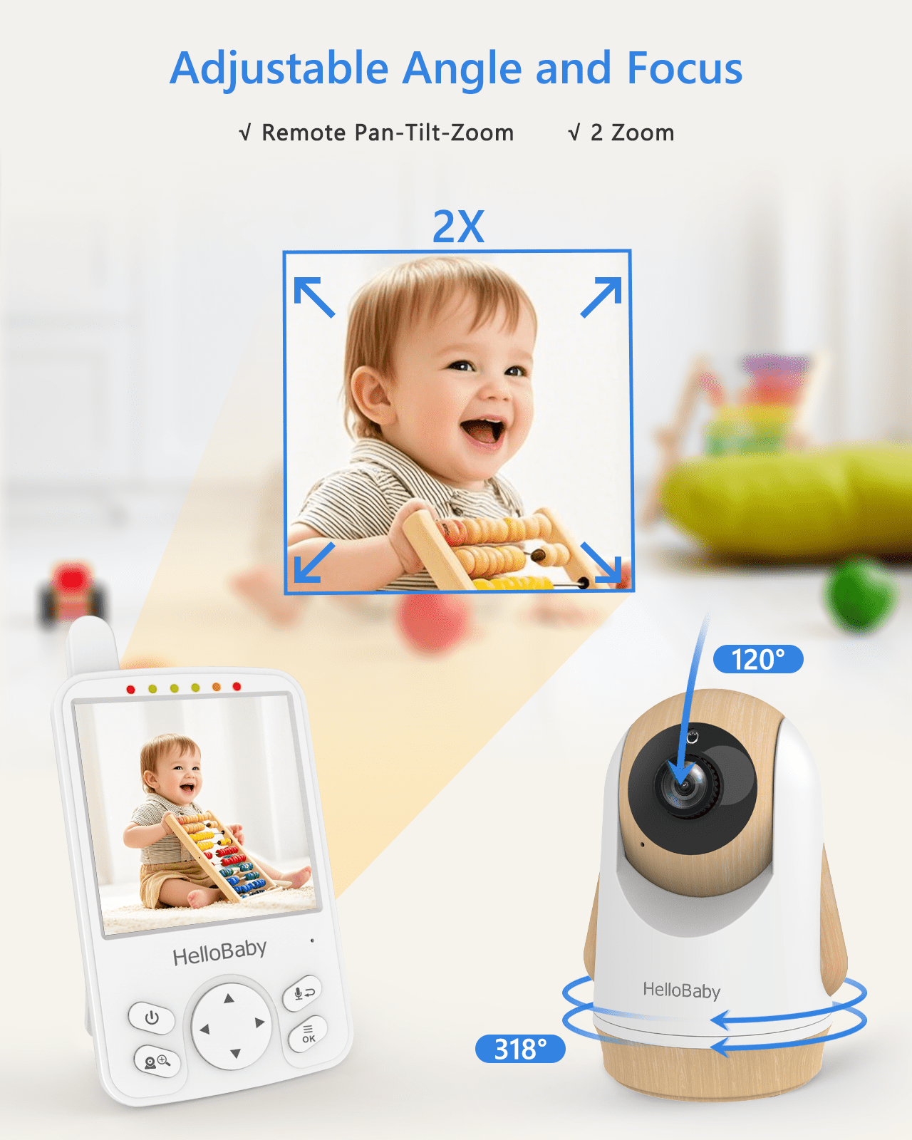 HelloBaby Video Baby Monitor with Remote Pan-Tilt and 4" LCD Screen, HB6341